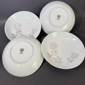 Noritake Edenrose 4 Coupe Soup/Cereal Bowls Gray/Pink/White Roses VTG